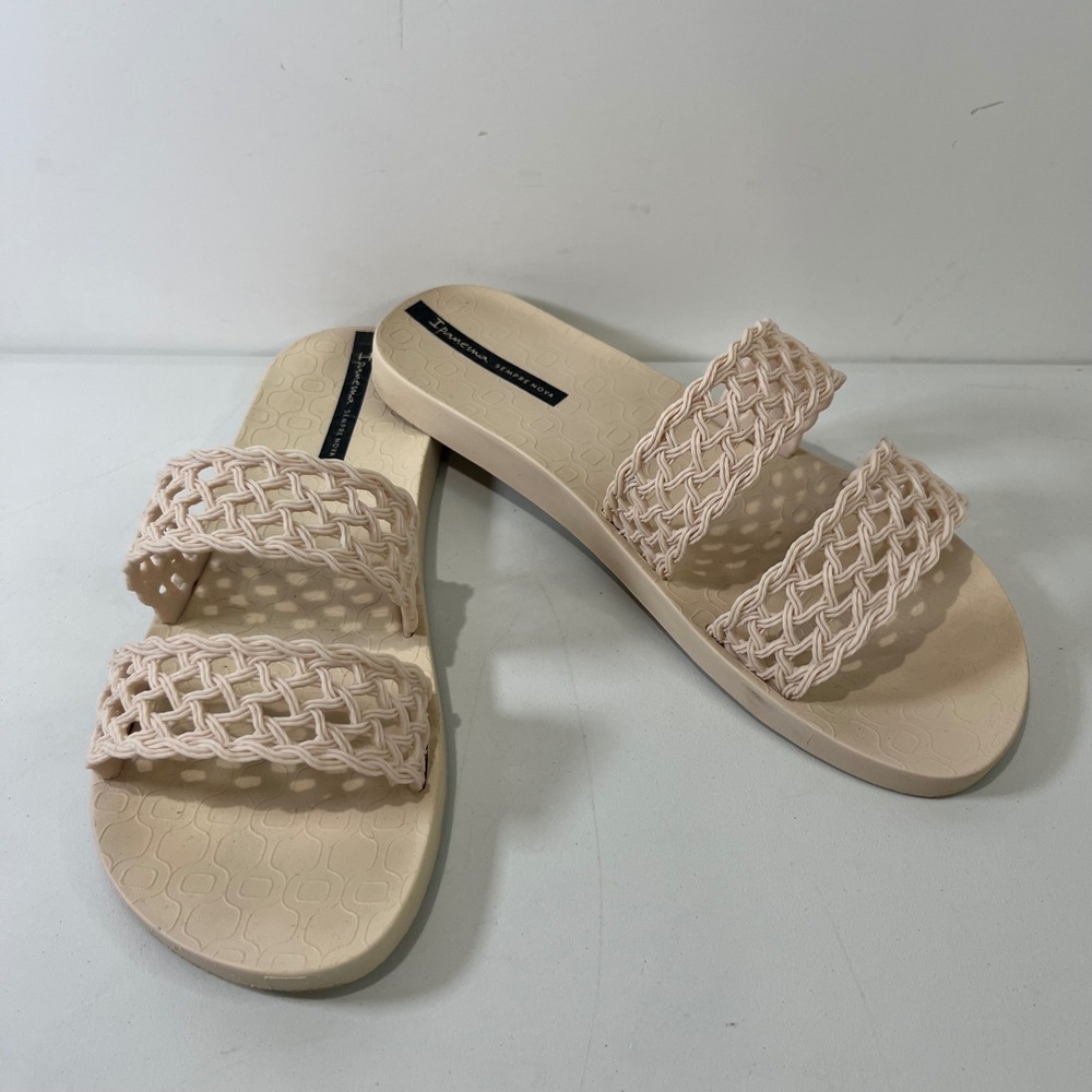 Ipanema Sempre Nova Slide Sandals Women Size 8 Beige Woven Strap Beach Casual